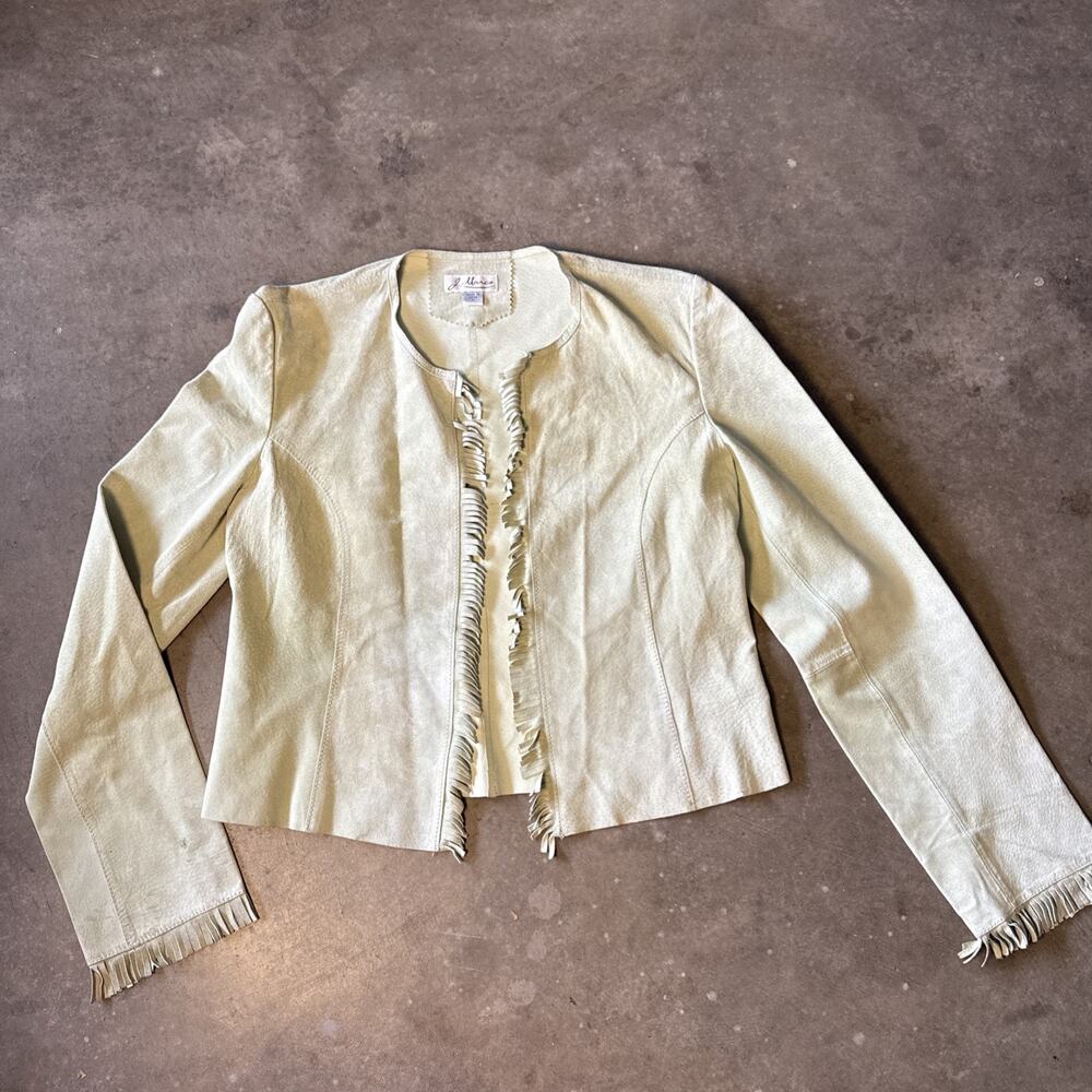 Vintage 90s J. Marco Genuine Leather Suede Green Pistachio Sport Jacket M Fringe